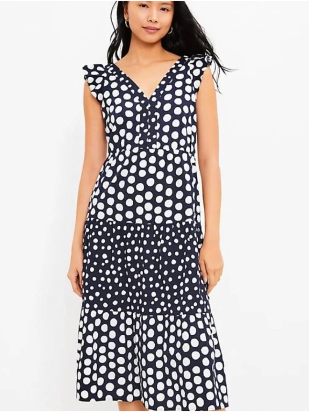 LOFT Women's Navy and White Polka Dot Maxi Dress